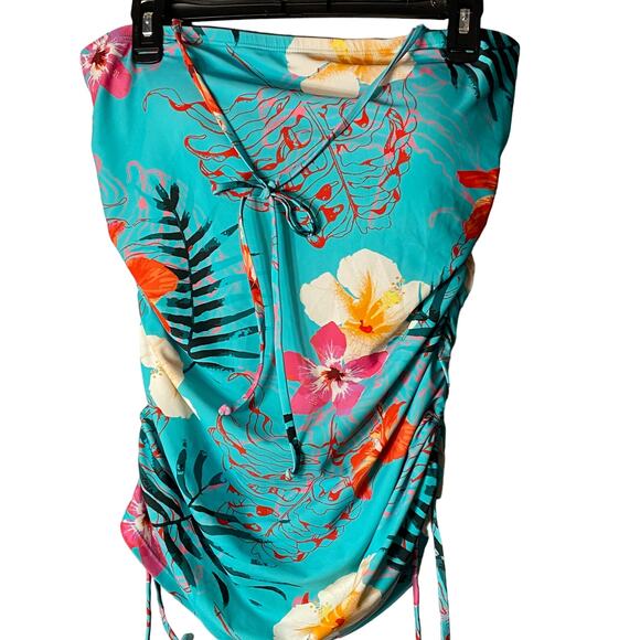 Women's Hapari Swim Bathing Suit TOP (only) 16 turq w Pink . Side rouching EUC - Picture 2 of 15